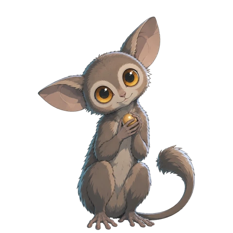 Pip, makhluk kecil seperti tarsius bermata besar, duduk memeluk satu manik emas.